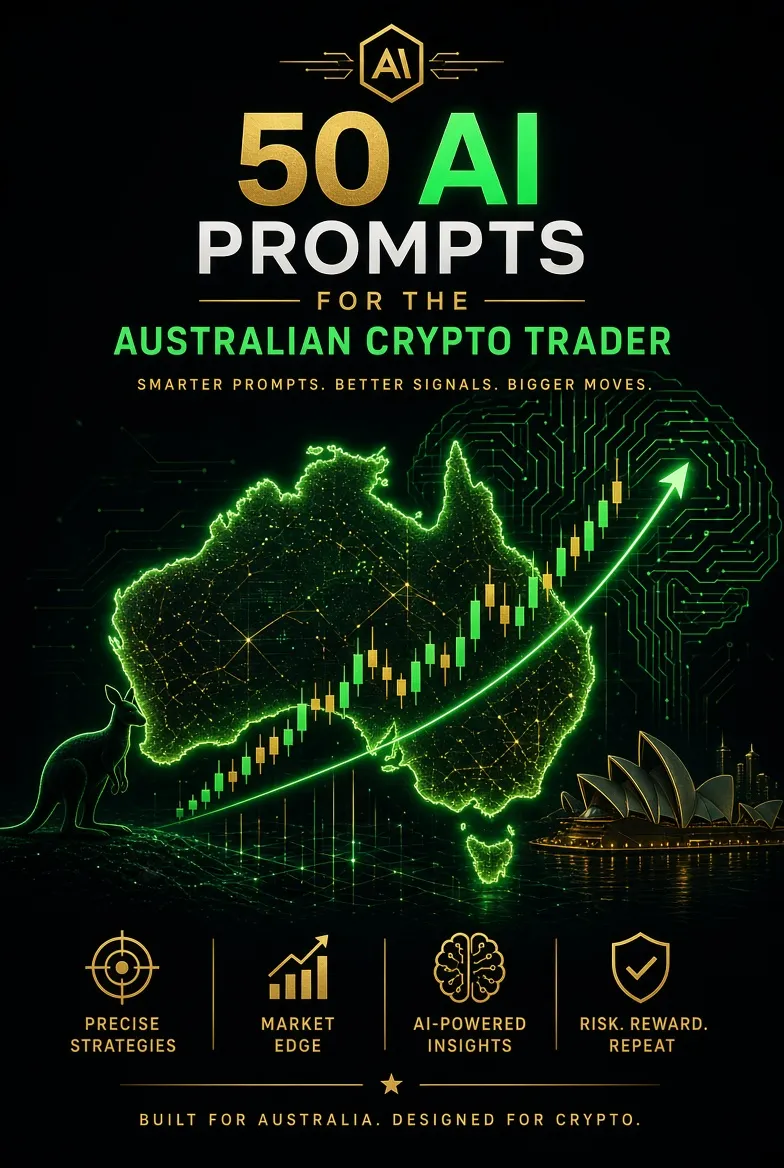 Cover of 50 AI Prompts for the Australian Crypto Trader, a ChatGPT prompt pack for Australian crypto traders