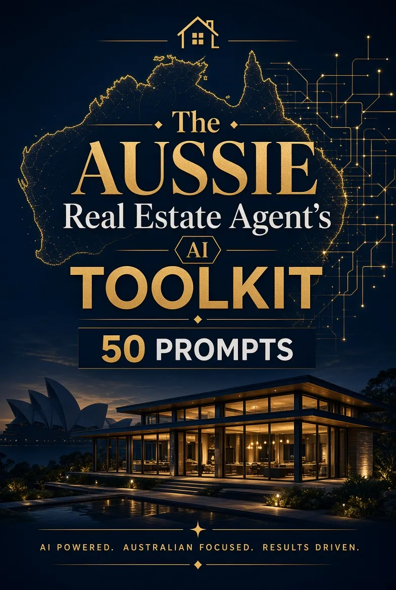 Cover of The Aussie Real Estate Agent's AI Toolkit - 50 Prompts, a ChatGPT prompt pack for Australian real estate agents